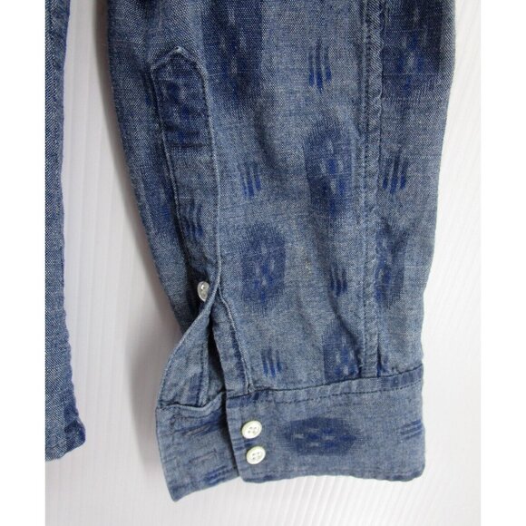 LL Bean Top 0 Signature Shirt Chambray Aztec Button Down Flap Pocket - Picture 4 of 11